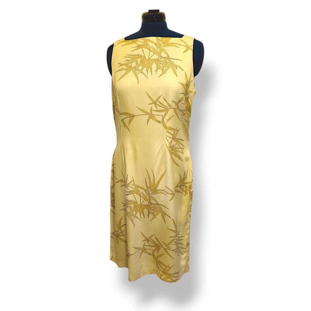 Tommy Bahama Size 14 Yellow Silk Palm Shift Dress Tunic Hawaii
